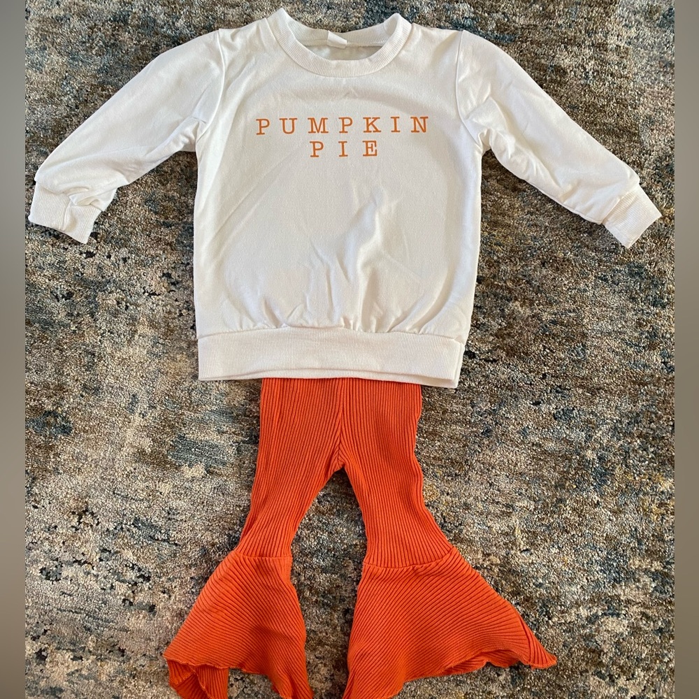 Pumpkin Pie Sweatshirt and Orange Flare Pants Set